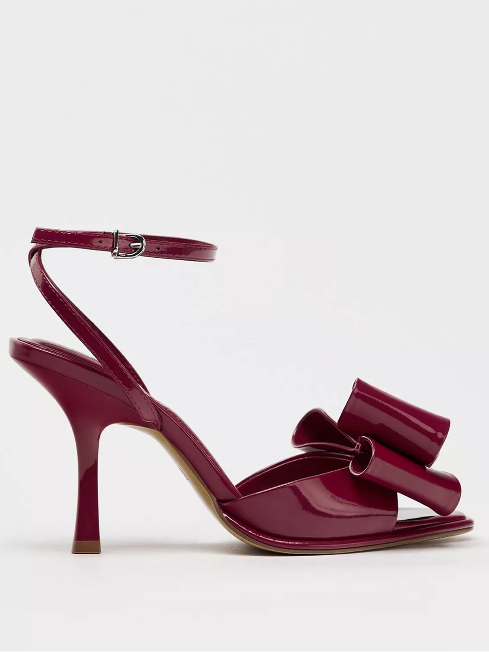 Zara Burgundy Patent Bow Ankle-Strap Heels - Picture 2 of 2